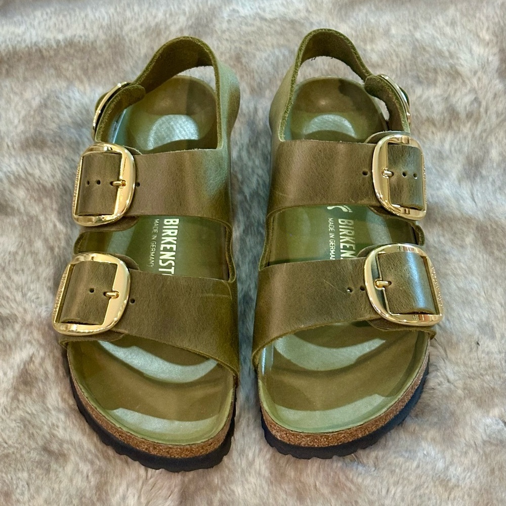 Birkenstock Green Sandals with Gold Buckles​ - Picture 6 of 7